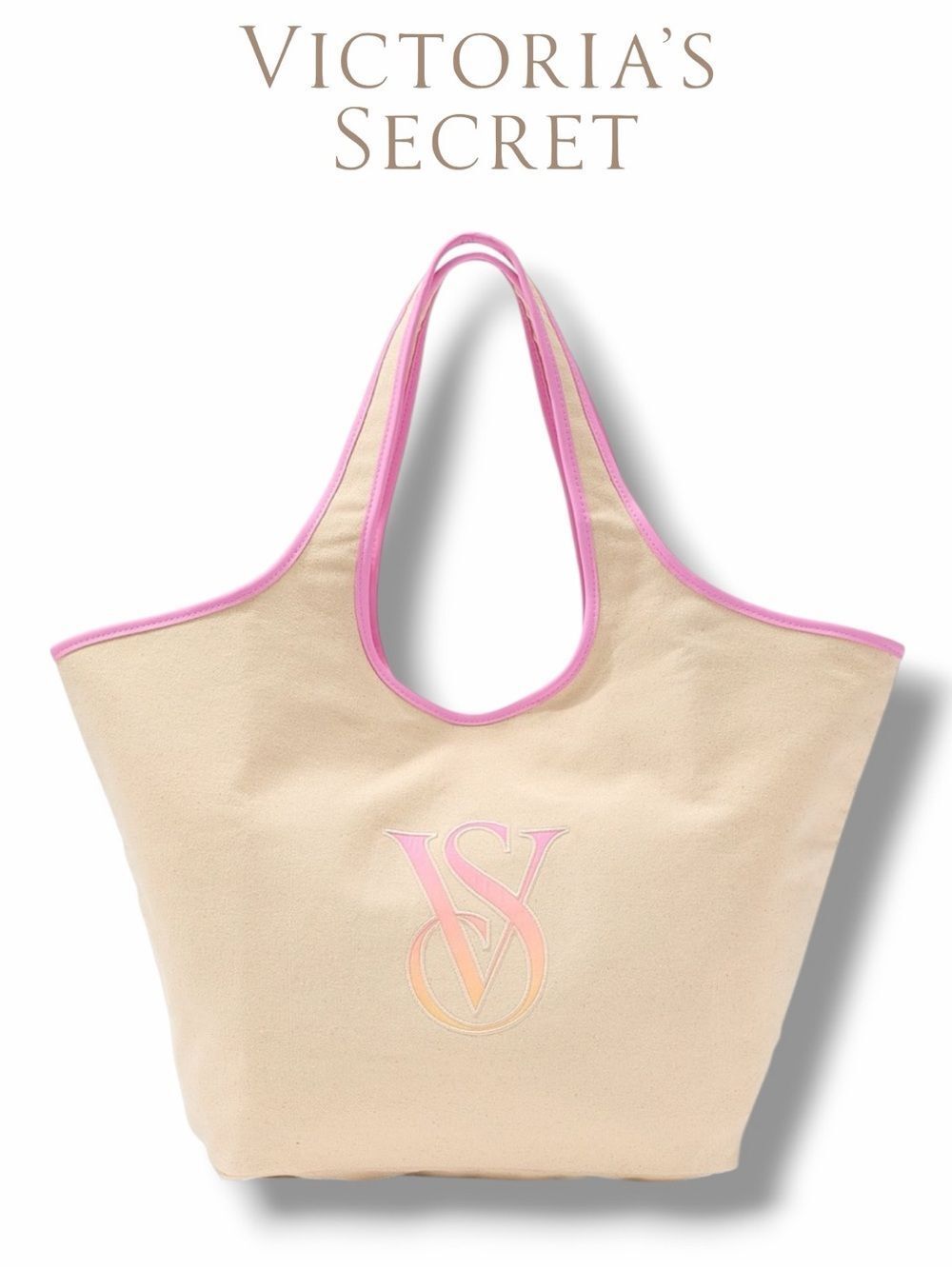 Victoria's Secret OMBRÉ MONOGRAM LOGO TOTE BAG IN Pink-Trim Neutral Tote Bag